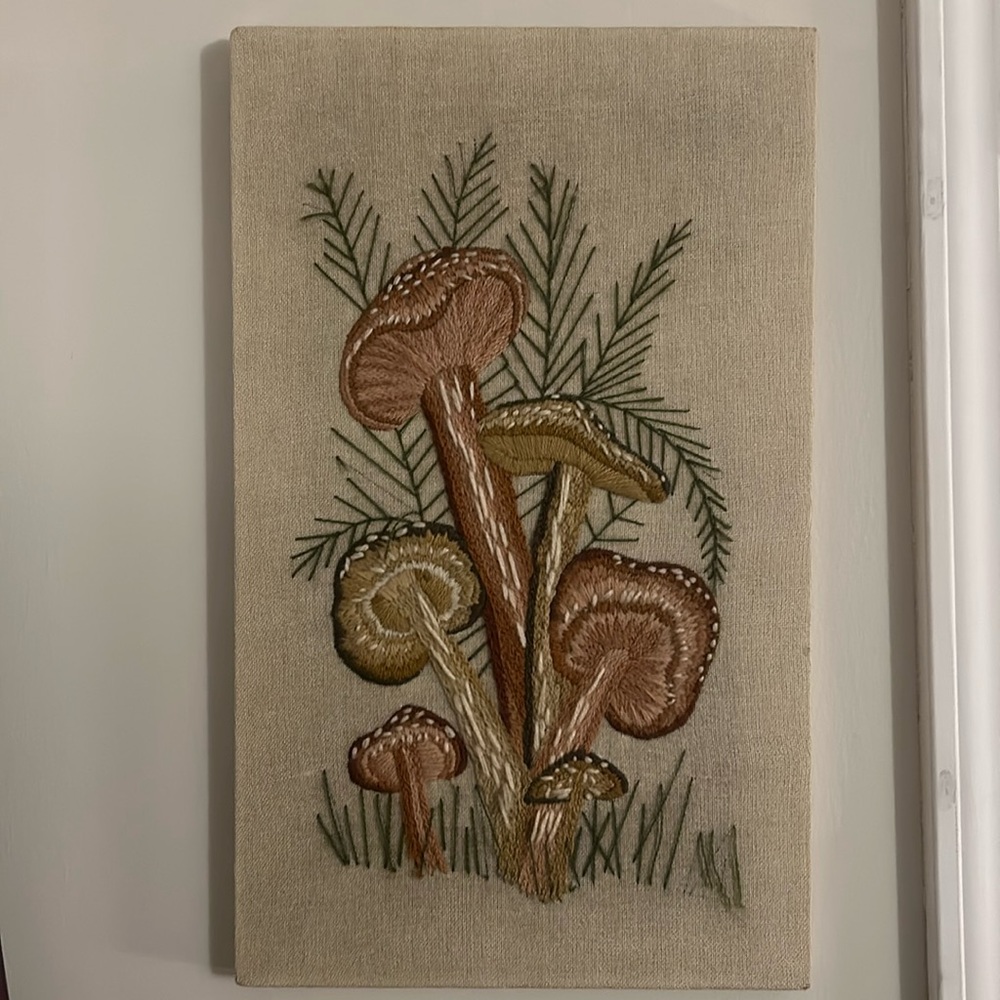 ✨Vintage 🍄 Mushroom crewel wall hanging